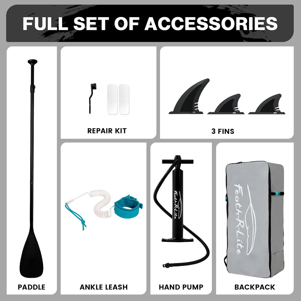 FEATH-R-LITE Inflatable Ultra-Light 10'×30''/10'6''×33'' Stand Up Paddle Board for All Skill Levels with Premium SUP Paddleboard Accessories,Non-Slip Comfort Deck for Youth & Adults