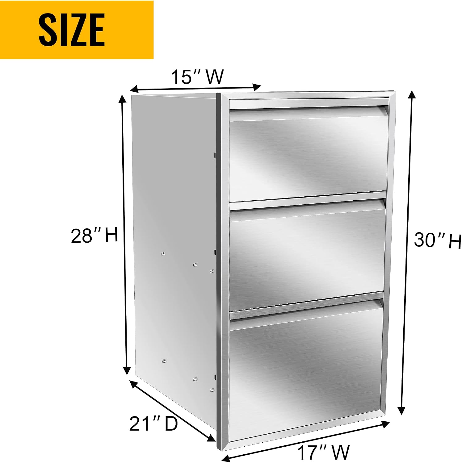 Outdoor Kitchen Stainless Steel Triple Access Drawers 17W x 30H x 21D with Paper Towel Holder Combo for Outdoor Kitchen Island or Grill Station
