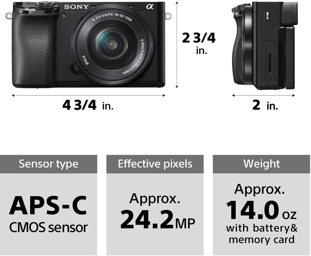 Sony Alpha a6100 Mirrorless Digital Camera (ILCE6100L/B) with 16-50mm Lenses with Flash, Extra Battery, 64GB Memory Card, Padded Bag, and More - Extra Battery Bundle (Renewed)