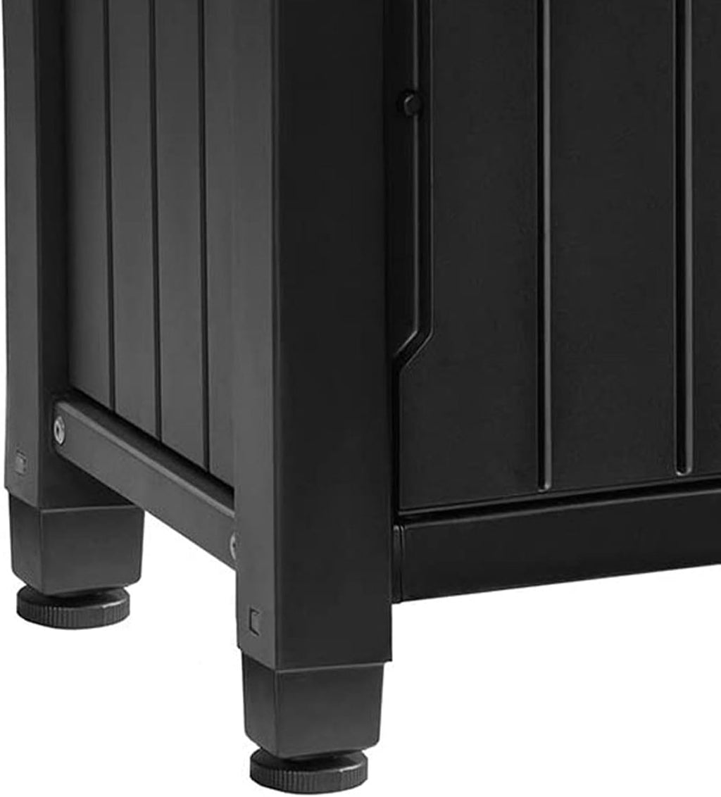 Keter Unity Portable Outdoor Table and Storage Cabinet with Hooks for Grill Accessories-Stainless Steel Top for Patio Kitchen Island or Bar Cart