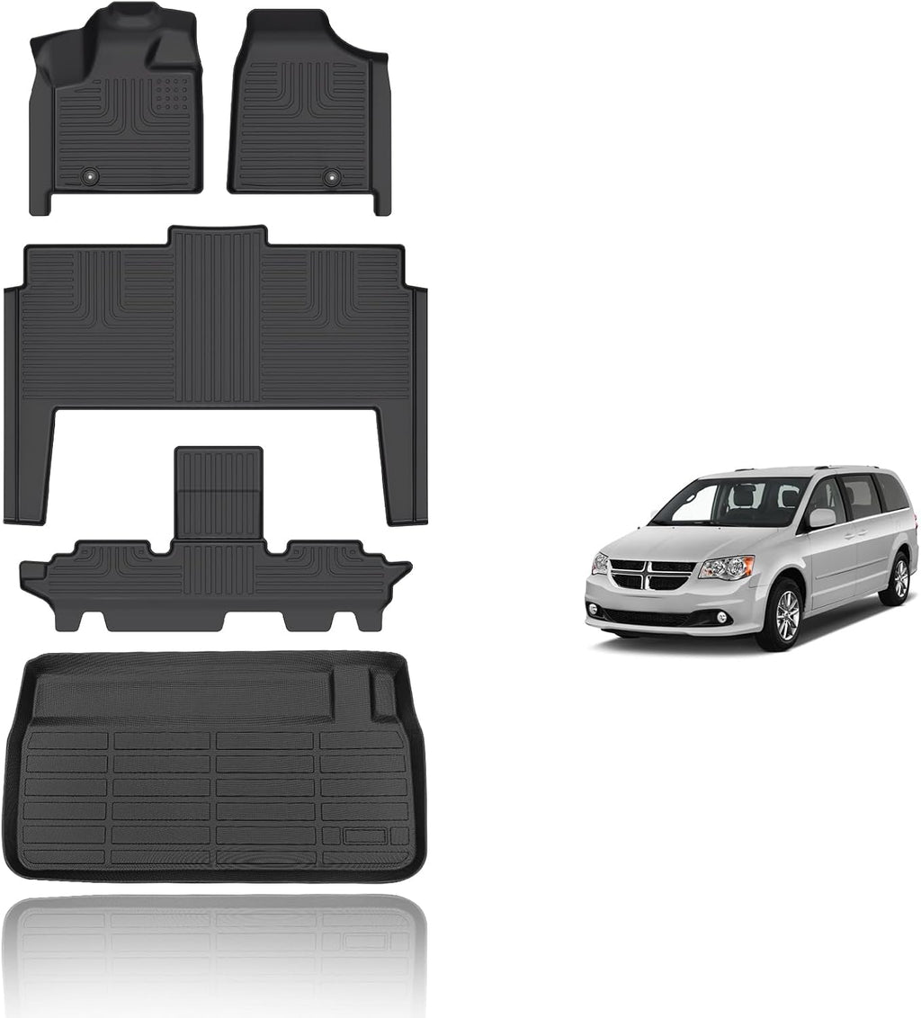 All Weather Car Floor Mats & Cargo Liner Set Fit for Dodge Grand Caravan 7 Seat 2011-2021 Floor Liners Trunk Liner Grand Caravan Cargo Mat Accessories Black