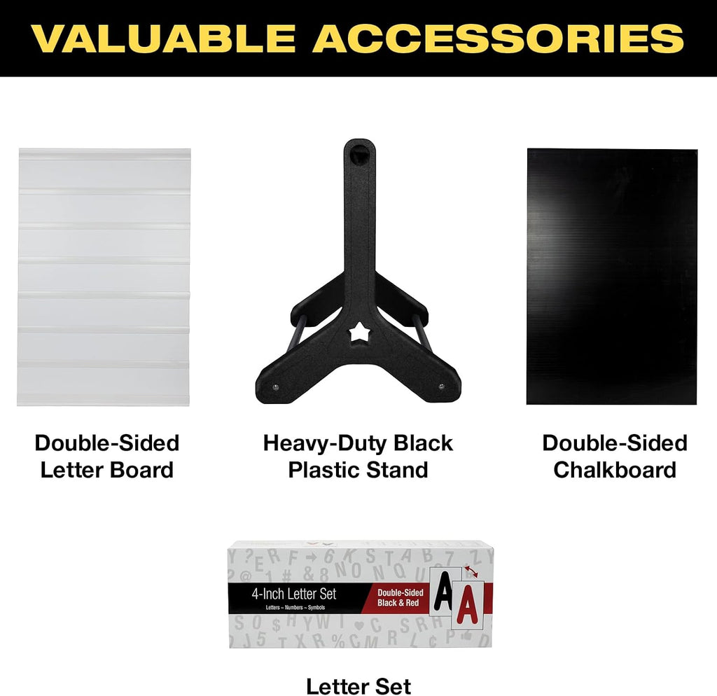 Swinging Changeable Message Sidewalk Sign: 24' x 36' Sign with 792 Pre-Cut Double Sided Letters and Storage Box. Includes Black Board & Letter Board (Black Color Legs)
