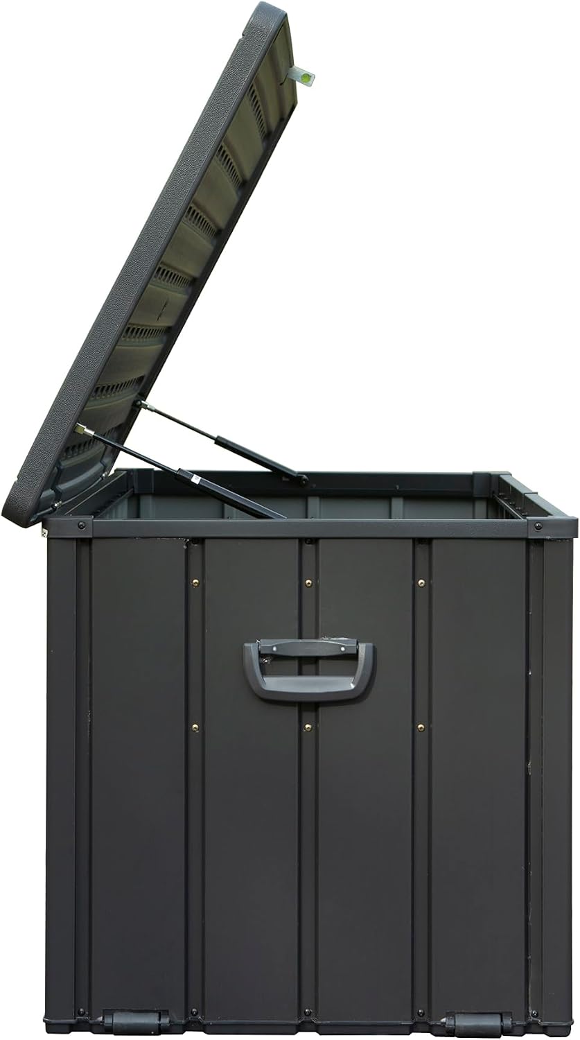 KUIKUI 100 Gallon Deck Box Waterproof, 100 Gallon Outdoor Storage Box, Metal Deck Box Waterproof for Pool Patio Cushions and Sports Pools Equipment, Dark Gray