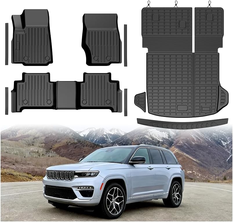 Mixsuper Floor Mat & Cargo Liner for Jeep Grand Cherokee 2022-2026(Include 4xe Not for L or WK),All Weather TPE Floor mat with Backrest and Door Sill Guards Grand Cherokee Accessories,Anti-Slip Black