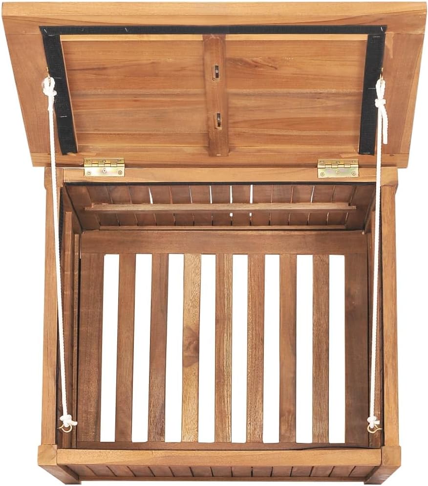 vidaXL Solid Teak Wood Patio Storage Box - Rustic Design, Ample Storage Space, Water-Resistant Lining, Easy Assembly - Ideal for Indoor and Outdoor Use - Brown