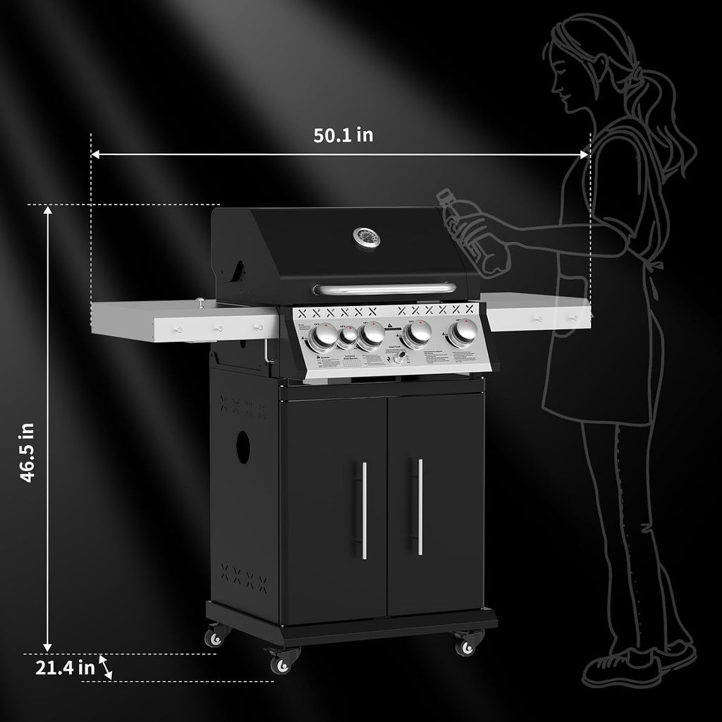 Propane Gas Grill, 4+1 Stainless Steel Barbecue Grill with Infrared Side Burner for Outdoor Cooking, Black