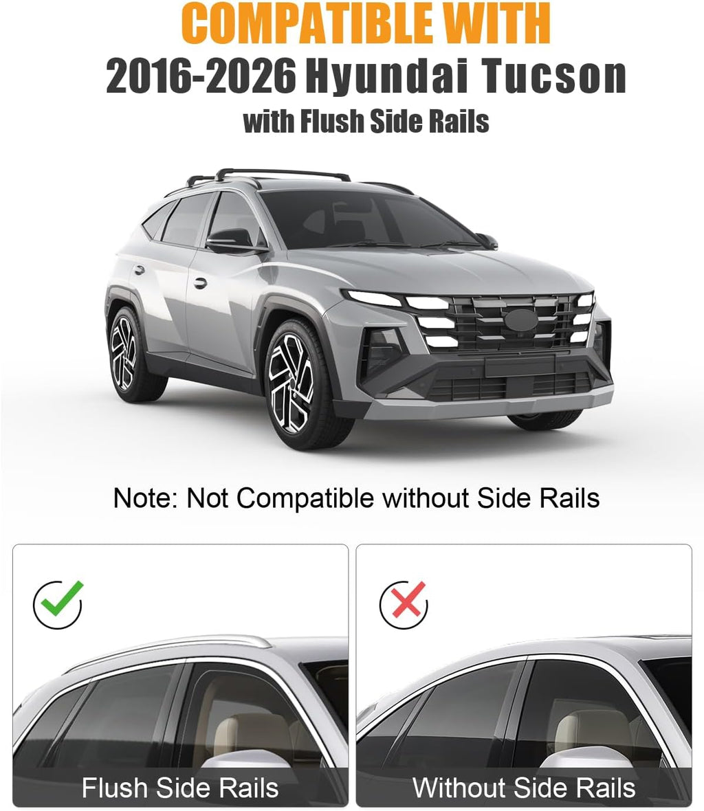 KINGGERI 330lb Lockable Roof Rack Cross Bars Compatible with Hyundai Tucson 2016-2026 SEL/N Line/Limited with Flush Side Rails, Heavy Duty Rooftop Aluminum Roof Rails Crossbars Luggage Accessories