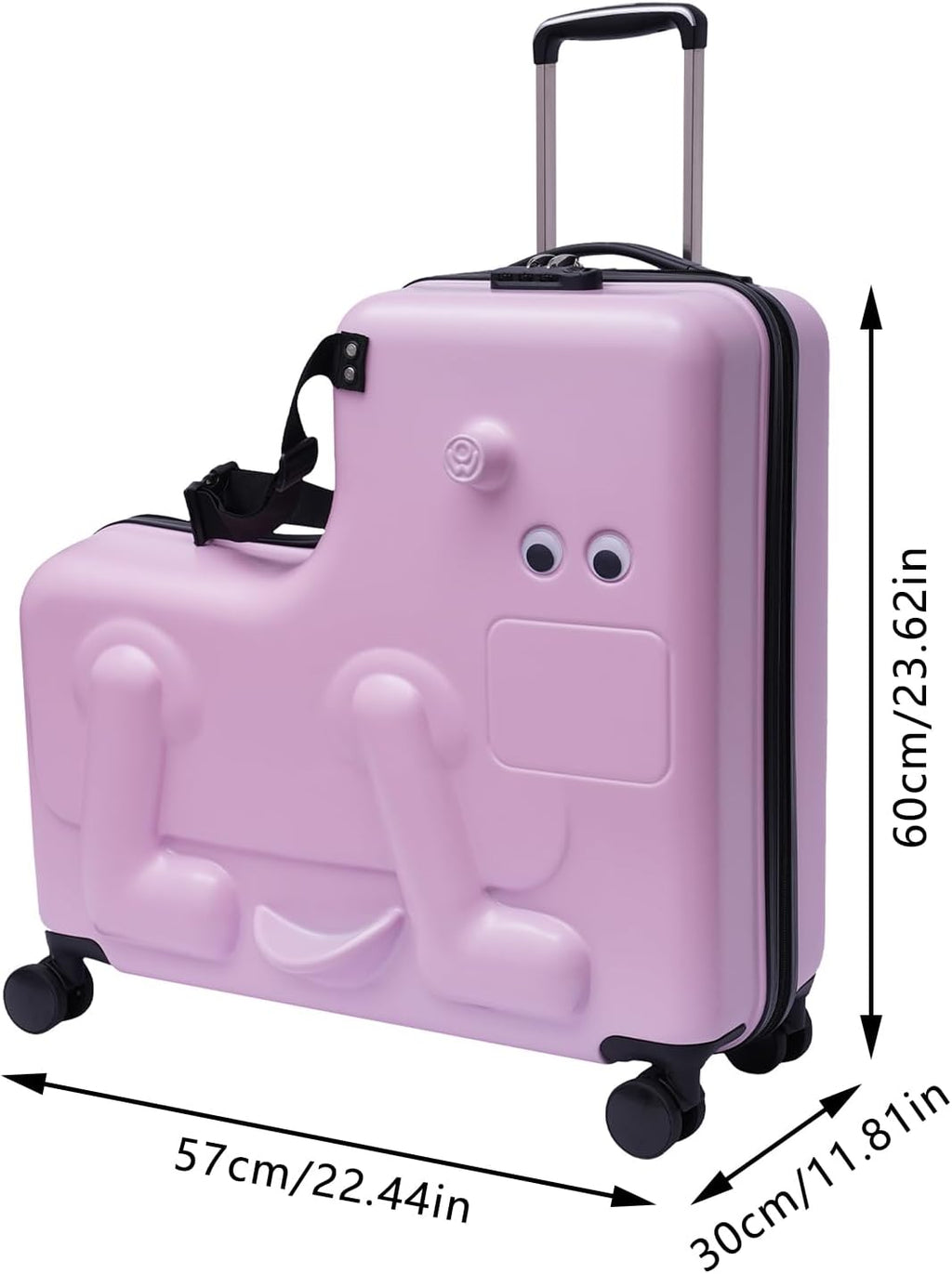24' Kids Ride On Suitcase with Wheels & Safety Belt, Ride-On Suitcase with DIY Stickers & with Password Lock, Suitcase for Boys & Girls Ages 4-12 Years (Pink)