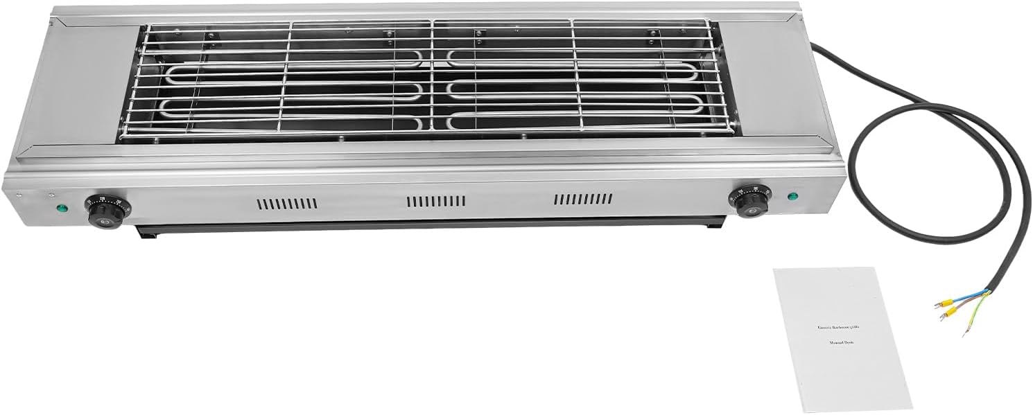 DYRABREST Electric Portable BBQ Grill 3000W Dual-Head Temperature Control Stainless Steel Griller with Large 31.6x20.5 Inch Cooking Surface, 110V Outdoor Grill for Steak, Chicken, Vegetables (Silver)