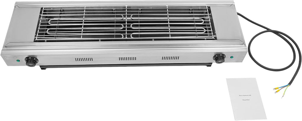 2 Burner Electric Barbecue Grill, 3000W Commercial Barbecue Griller 110V Countertop Stainless Steel BBQ Grills with 122℉to 572 ℉ Adjustable Temp for Home or Restaurant, Silver