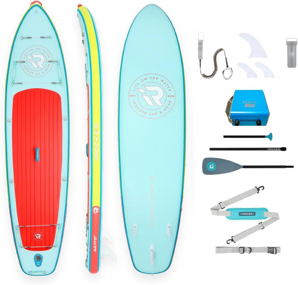 iROCKER All Around 11 7.0 Inflatable Stand Up Paddle Board Premium SUP and Accessories - Made for All Skill Levels - Speed and Stability