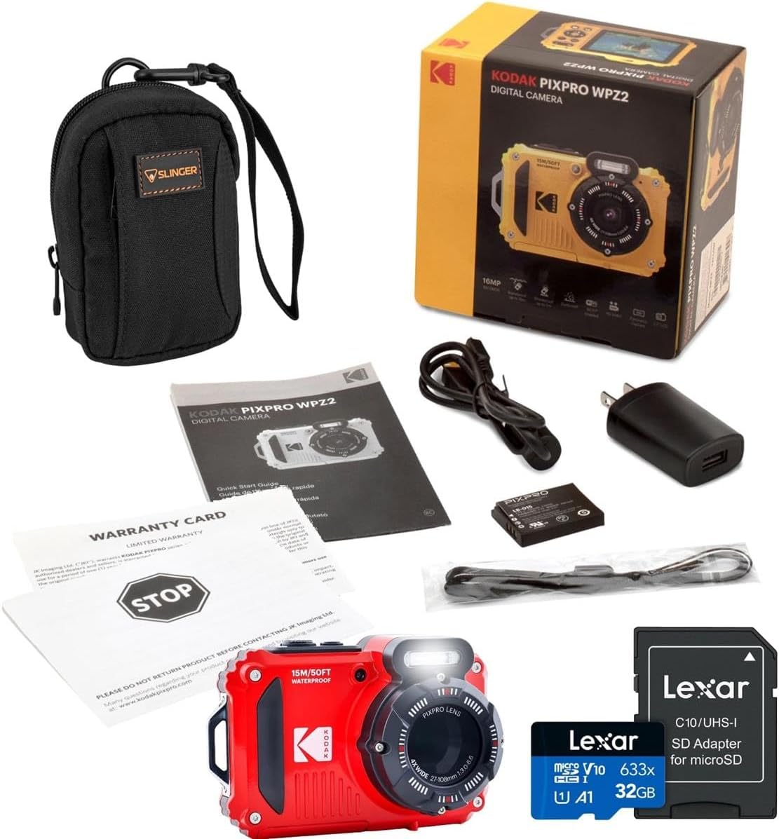 KODAK PIXPRO WPZ2 Rugged Waterproof Shockproof Dustproof WiFi Digital Camera 16MP 4X Optical Zoom 1080P Full HD Video Vlogging Camera 2.7' LCD Bundle with 32GB Memory Card and Camera Bag (Red)