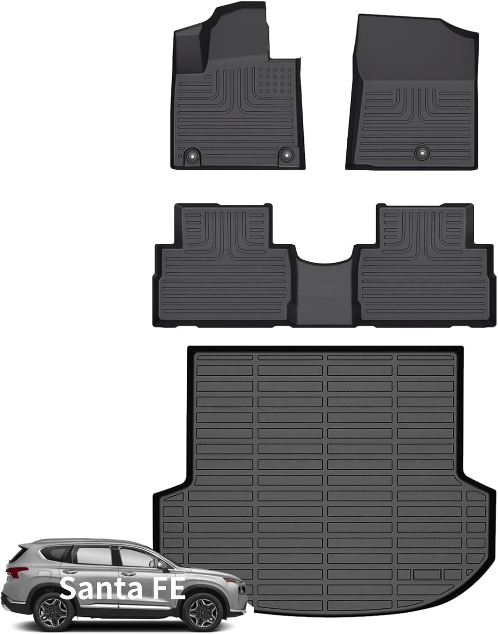 Wayhigh® Floor Mats & Cargo Liner for Hyundai Santa FE 2021-2023 (Gas Only), All Weather TPE Car Mats Waterproof Heavy Duty Floor Liners, Floor Mats Custom Fit for Santa FE Accessories