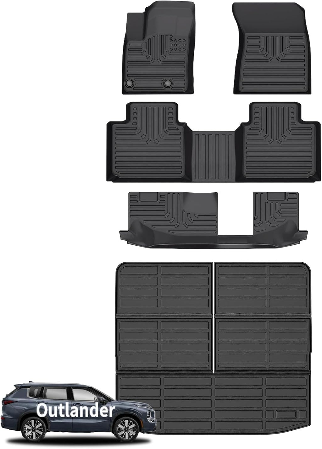 Wayhigh® Floor Mats & Cargo Liner for Mitsubishi Outlander 2022-2025 (Not Fit PHEV or Sport Models), All Weather TPE Car Mats Waterproof Heavy Duty, Floor Mats Custom Fit for Outlander Accessories