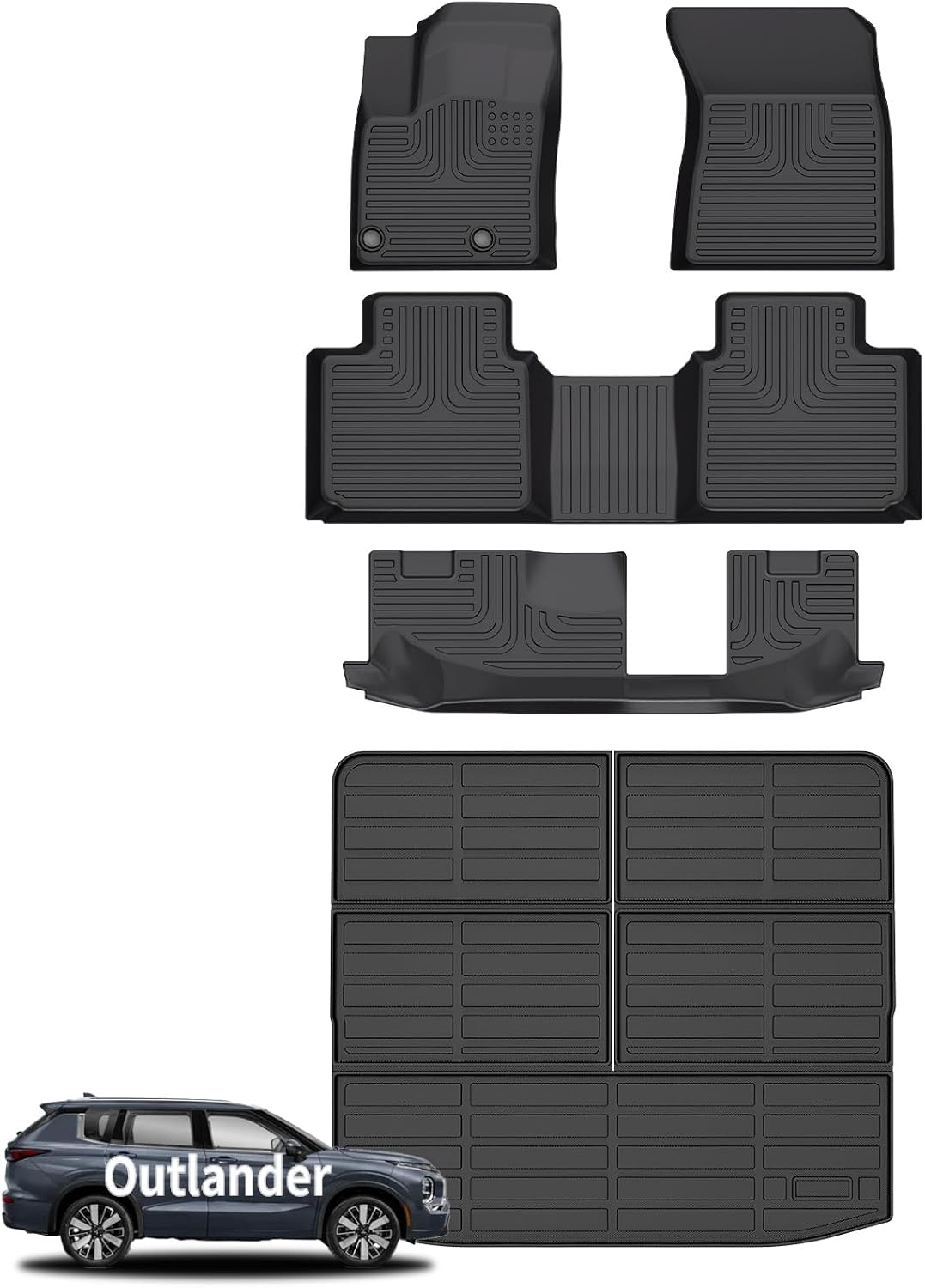 Wayhigh® Floor Mats & Cargo Liner for Mitsubishi Outlander 2022-2025 (Not Fit PHEV or Sport Models), All Weather TPE Car Mats Waterproof Heavy Duty, Floor Mats Custom Fit for Outlander Accessories