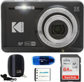 KODAK Pixpro FZ55 Digital Camera Bundle, Includes: SanDisk 64GB SDXC Memory Card, Hard Shell Camera Case, SD Card Reader and More (5 Items) (Black)