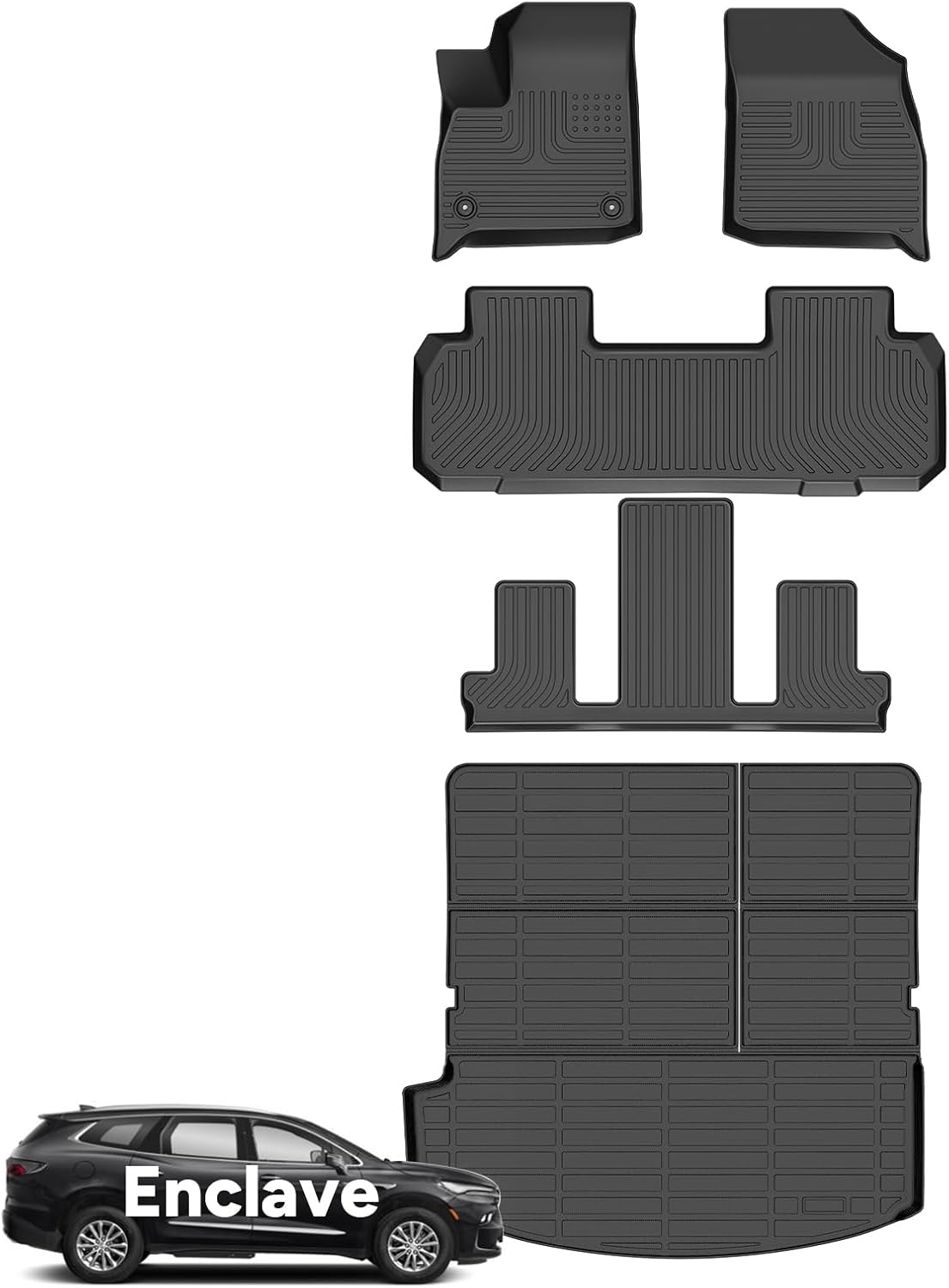 Wayhigh® Floor Mats & Cargo Liner for Buick Enclave 2018-2024, All Weather TPE Car Mats Waterproof Heavy Duty Floor Liners, Floor Mats Custom Fit for Enclave Accessories