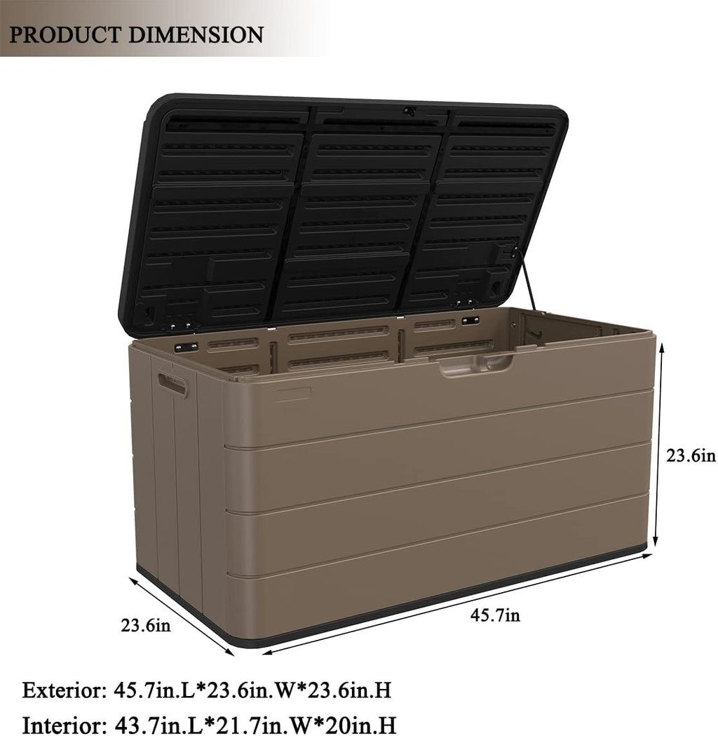 Mrosaa Resin Deck Storage Box, 85 Gallon Outdoor Storage Box Waterproof for Garden Storage,Patio and Backyard, Lockable Brown Color