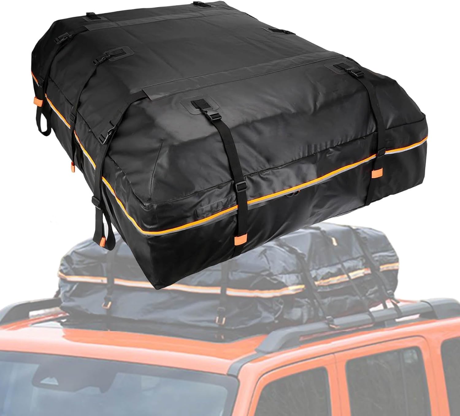 Car Roof Bag Top Cargo Carrier for Volkswagen Atlas SEL (MQB B) 2020-2025, Water-Resistant Strong Fabric Cargo Bag with/Without Rack Foldable for Travel & Camping,425L/109 * 86 * 43cm-Black