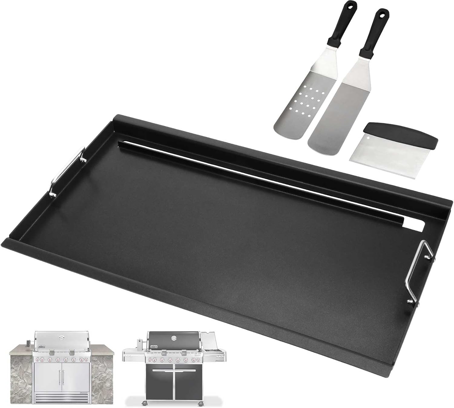 Full Size Griddle Insert for Weber Summit 600 Series E/S 650 640 660 670 Gas Grills With Smoker Box, Heavy Duty Flat Top with Spatula Set for Weber Grill Replacement Parts 67552
