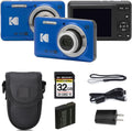 Kodak PIXPRO FZ55 Digital Camera, 16MP Compact Point & Shoot, 5X Optical Zoom, 28mm Wide Angle Lens, 1080P Full HD Video, Blue + Camera Case & 32GB SD Card