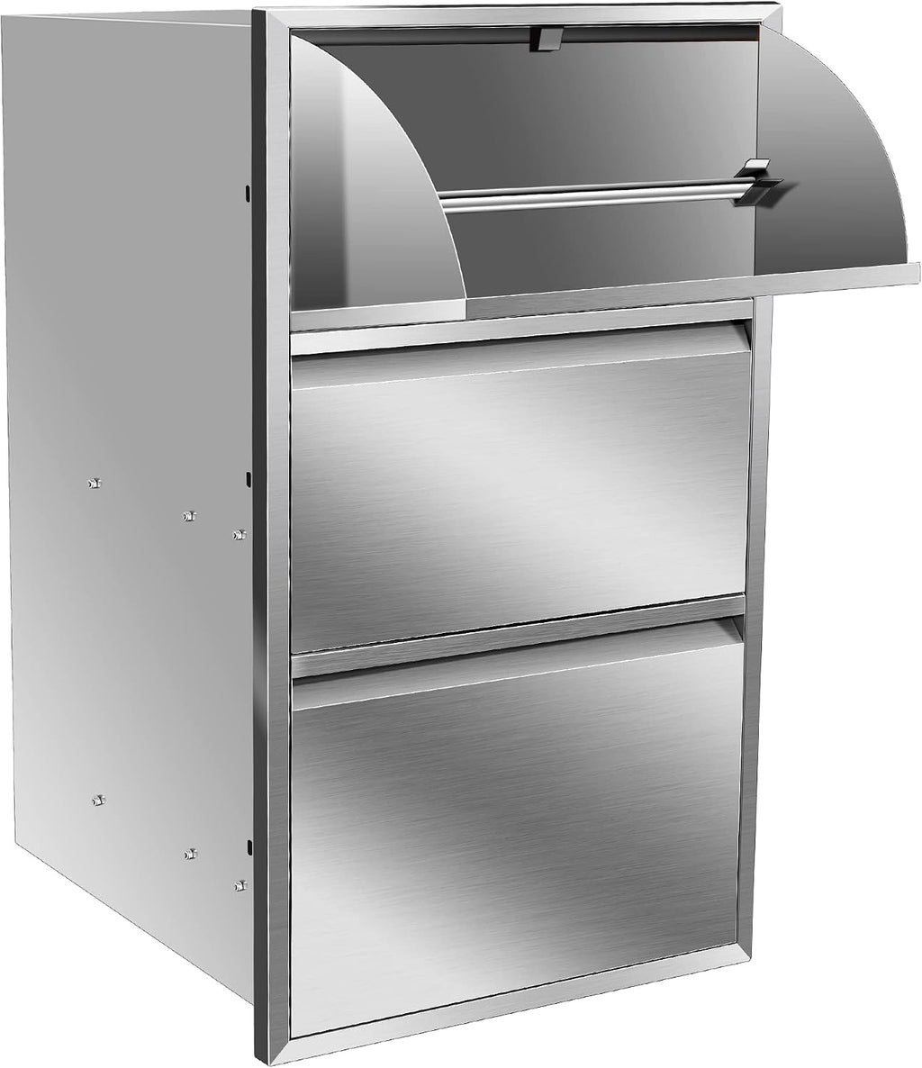 Outdoor Kitchen Stainless Steel Triple Access Drawers 17W x 30H x 21D with Paper Towel Holder Combo for Outdoor Kitchen Island or Grill Station
