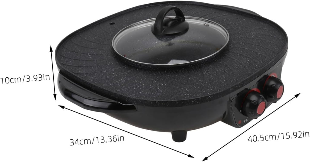 Indoor Electric Grill Bbq Pot Multi-function Hot Pot Cookware Smokeless Non-stick Surface Triangle Plug Electric Barbecue Grill for Family Restaurant
