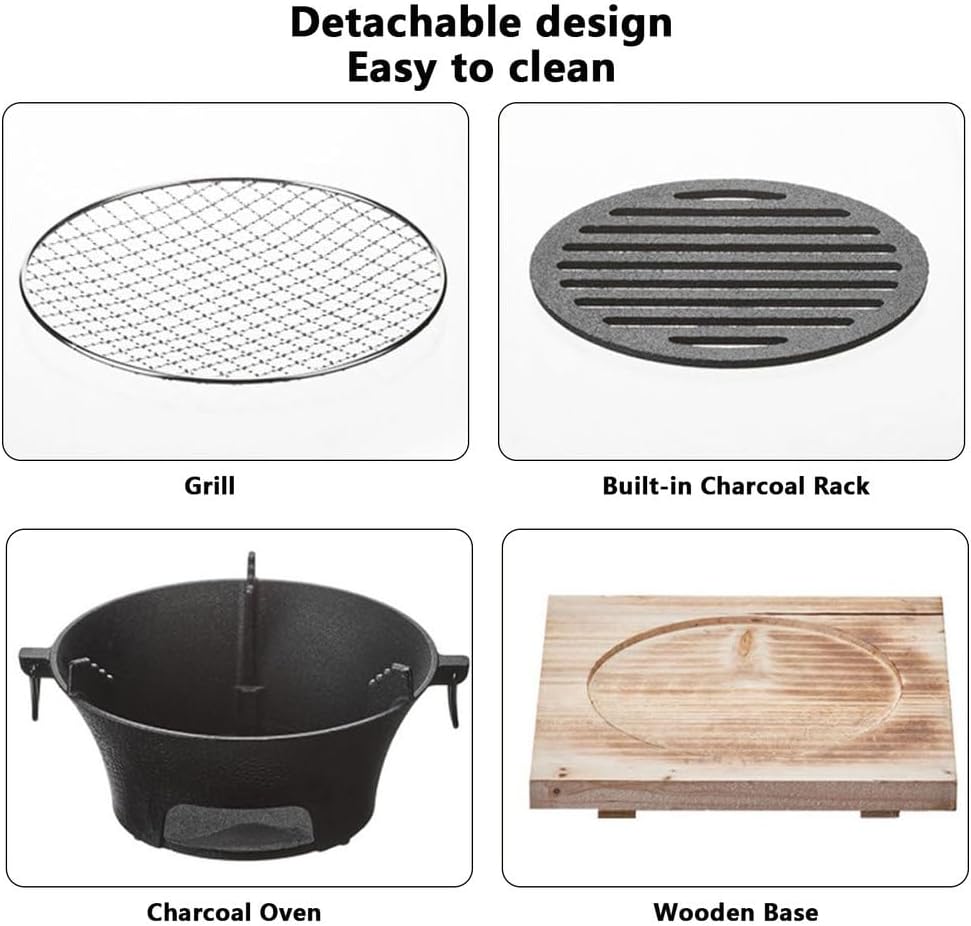 AIZYR Small Charcoal Grill Korean BBQ Grill, Portable Camping Charcoal Stove Easy to Assemble for Outdoor Picnics Backyard Beach,28cm