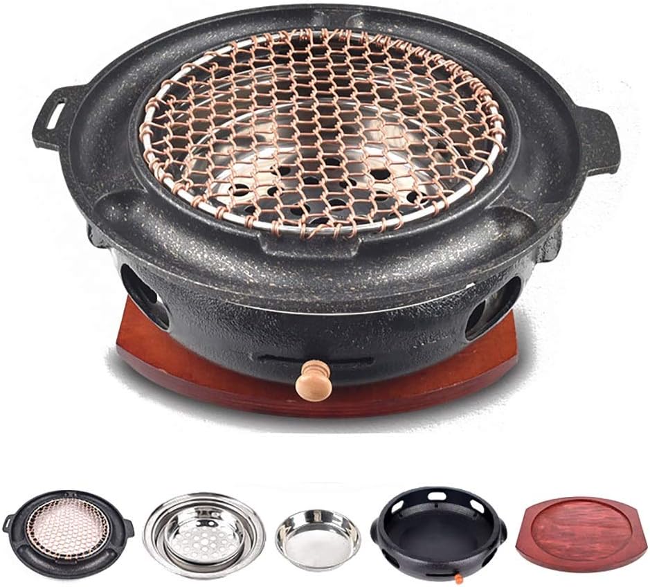 Portable BBQ Grill, Korean Cast Iron BBQ Grill 33cm x 12cm Multicolor Indoor Outdoor For 5-8 People(J)