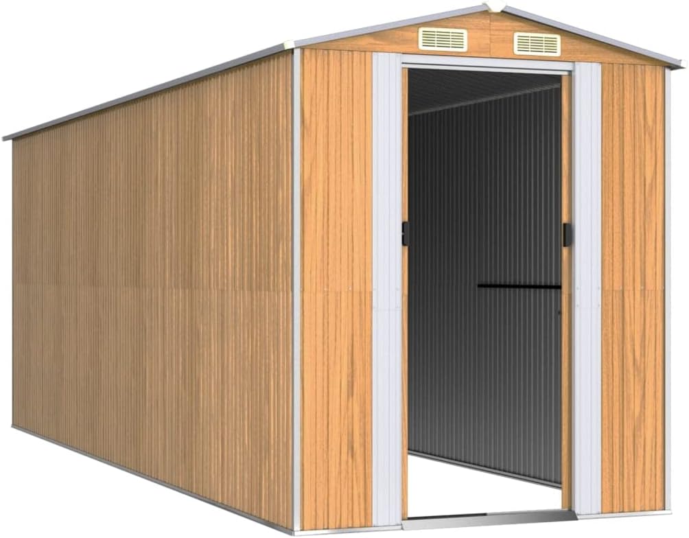vidaXL Outdoor Garden Shed - Storage for Tools and Equipment - Galvanized Steel - Light Brown - Double Sliding Doors - 75.6'x205.9'x87.8'