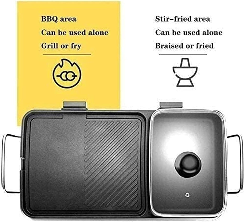 Korean BBQ Grill Portable Electric Grill, Indoor electric bbq grill Electric Grill Indoor Hot Pot 5 Speed Fire Adjustment,Separate Dual Temperature Contral,Korean BBQ Grill Non-Stick Electric Barbecue