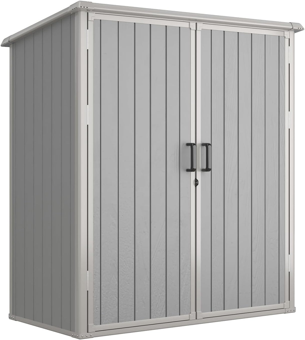 Aoxun 5x3 FT Outdoor Storage Shed, Plastic Garden Resin Shed with Floor for Patio, Lawn, Outdoor Storage Cabinet with Lockable Door for Bike, Tools, Garbage Can, Grey
