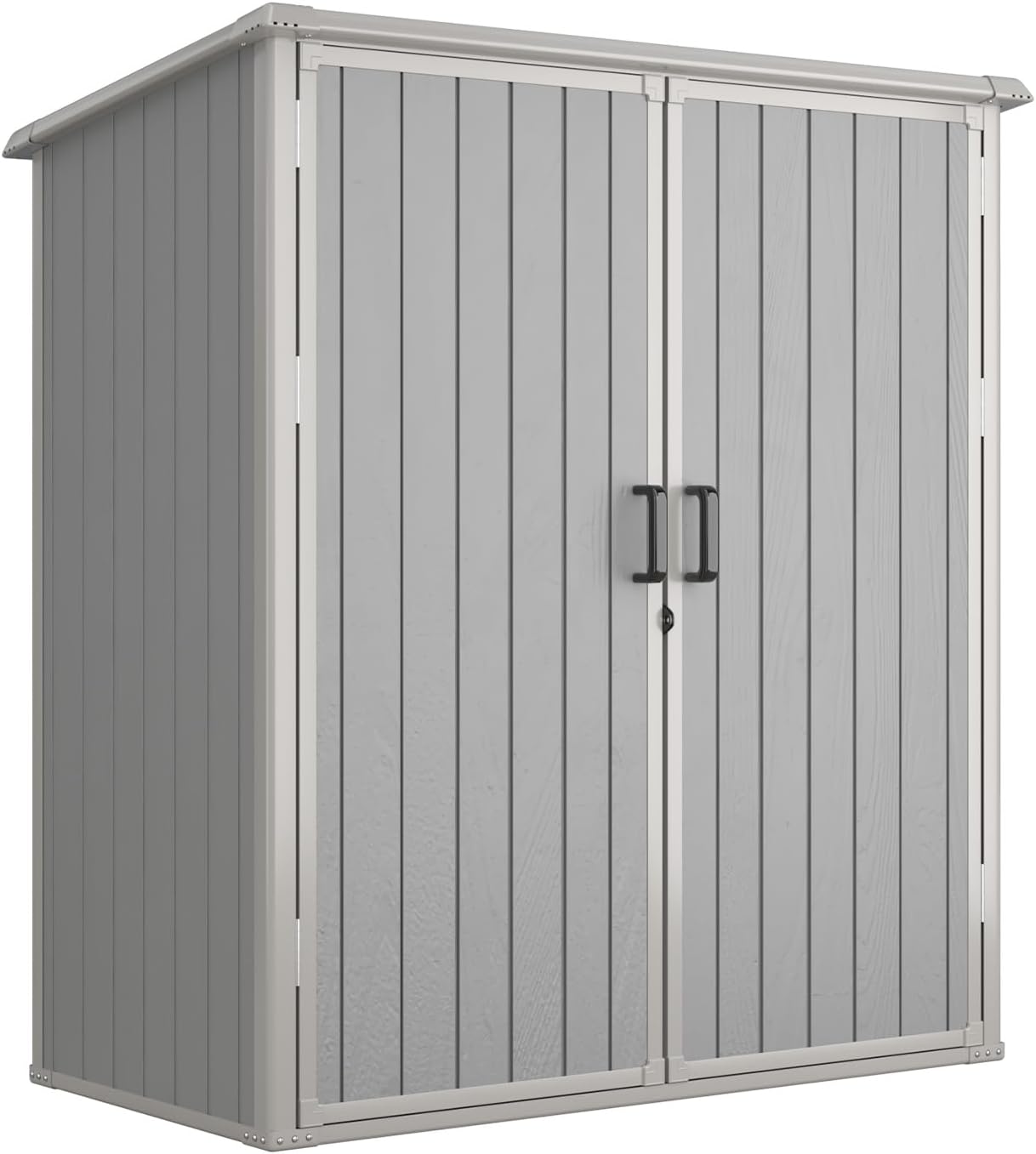 Aoxun 5x3 FT Outdoor Storage Shed, Plastic Garden Resin Shed with Floor for Patio, Lawn, Outdoor Storage Cabinet with Lockable Door for Bike, Tools, Garbage Can, Grey