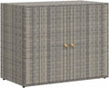 vidaXL Garden Storage Cabinet, Outdoor Tool Chest, Gray Poly Rattan with Solid Acacia Wood Door Knobs, Powder-Coated Steel Frame, Weather-Resistant Design, 39.4'x21.9'x31.5'