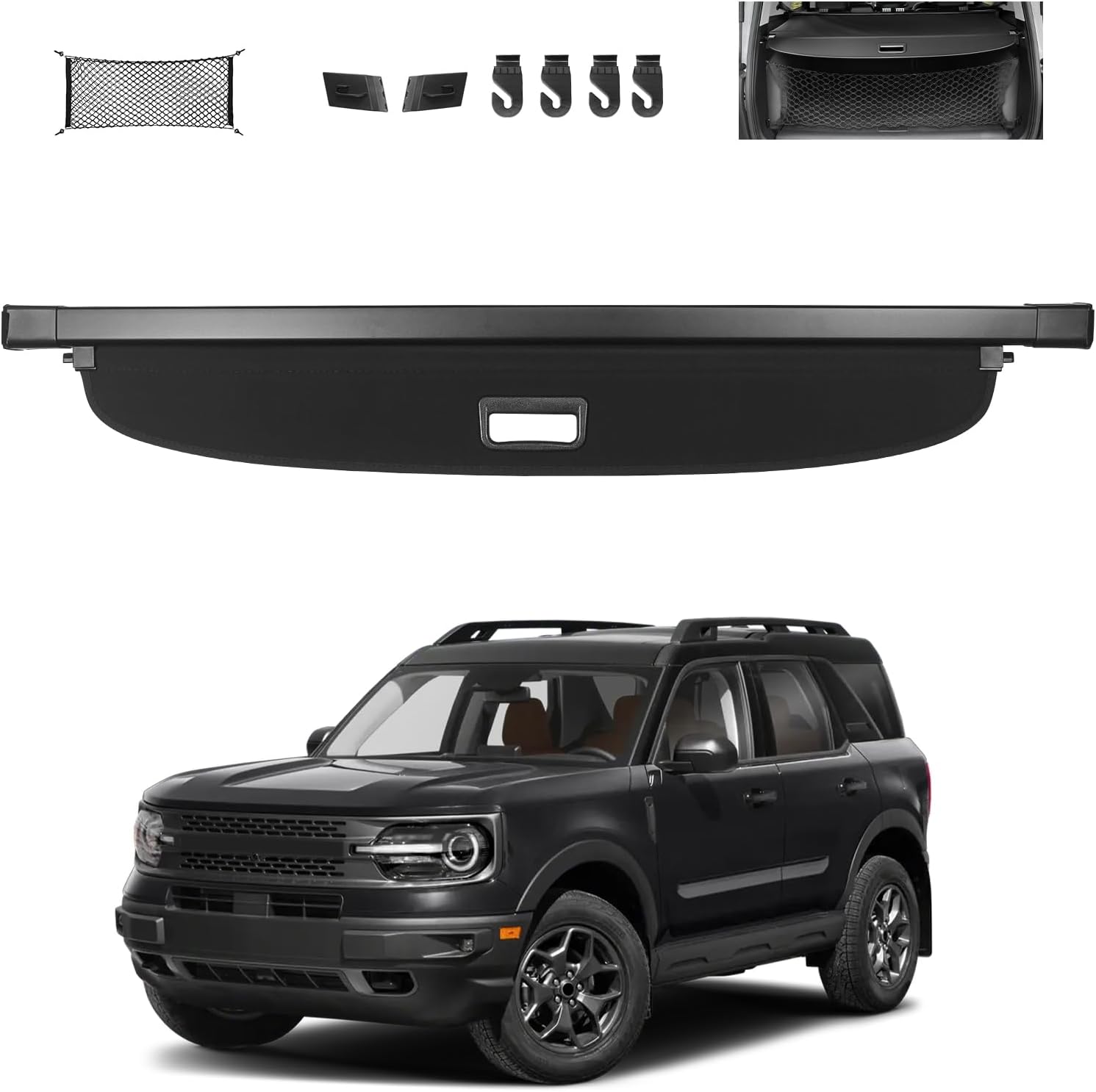 Sze Cargo Cover for Ford Bronco Sport 2021-2026 (Not for Bronco) Retractable Trunk Cover Black Rear Trunk Security Cover Shielding Shade Waterproof-New Upgrade