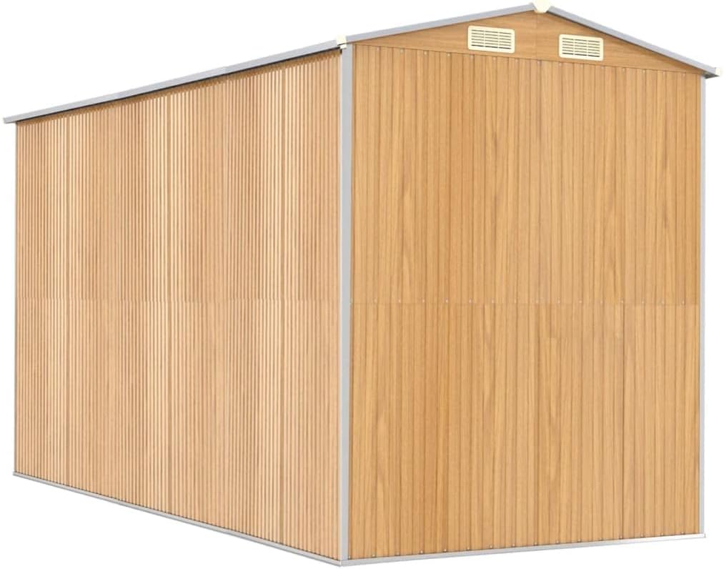 vidaXL Storage Shed, Garden Shed with Double Sliding Doors, Outdoor Storage Shed for Backyard Patio Lawn, Light Brown Galvanized Steel