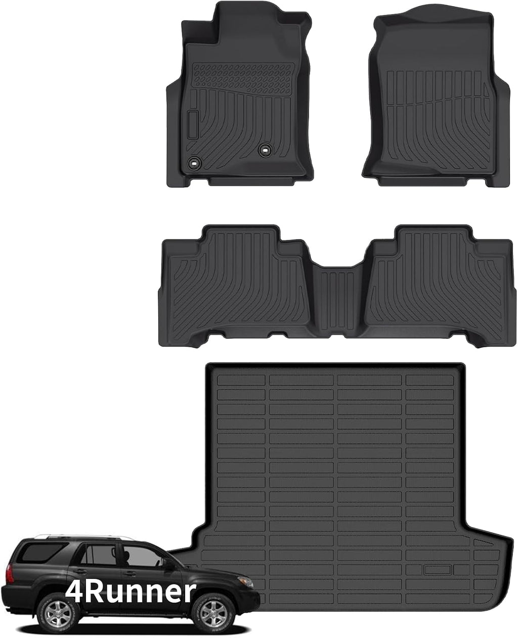 Wayhigh® Floor Mats& Cargo Liner for Toyota 4Runner 2003-2009(Only 5 Seats) All Weather TPE Car Mats Waterproof Heavy Duty Floor Liners Custom Fit for 4Runner Accessories- Black