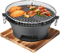 AIZYR Mini BBQ Grill, Portable Charcoal Stove Korean Tabletop Grill Barbecue Grill with Wooden Base for Outdoor Party Camping Picnics,28cm