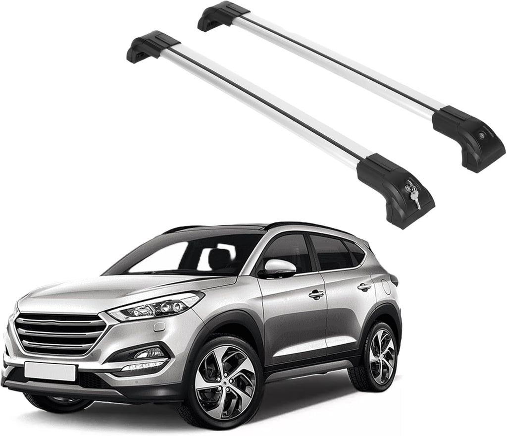 ERKUL Heavy Duty 220lbs Roof Rack Cross Bars for Hyundai Tucson 2016-2021 | Solid Metal Mounts | Aluminum Crossbars with Anti Theft Lock for Rooftop - Compatible with Flush Rails - Silver