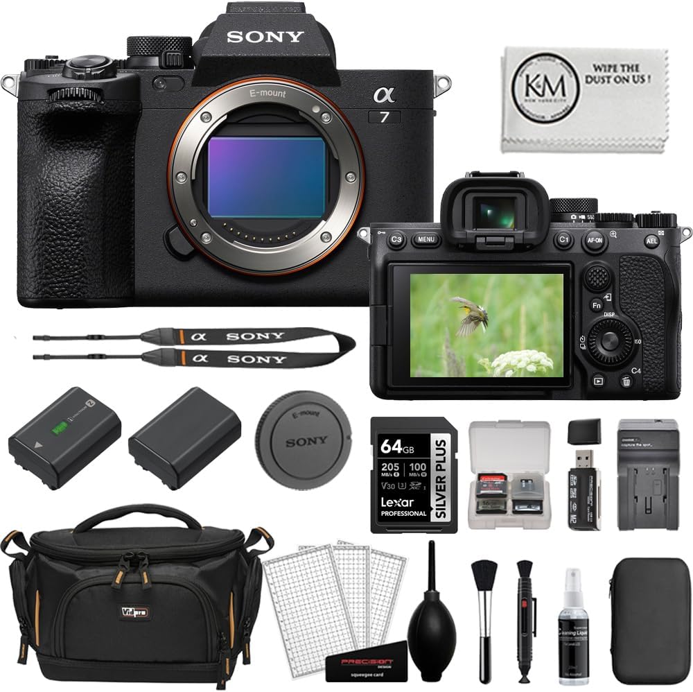 Sony Alpha a7 IV Mirrorless Camera Body Bundled with 64GB Memory Card + Case + Cleaning Kit + Memory Card Case + Card Reader + Screen Protectors + Battery and Charger + Cloth (10 Items)