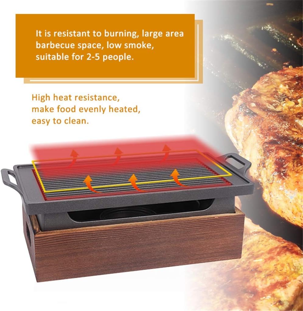 BBQ Grill Outdoor Portable BBQ Grill Korean Japanese Barbecue Grill Charcoal BBQ Oven Household Non-stick Cooking Tools (Size : 32 * 21 * 10.4cm) (Black 23 * 23 * 9.7cm)