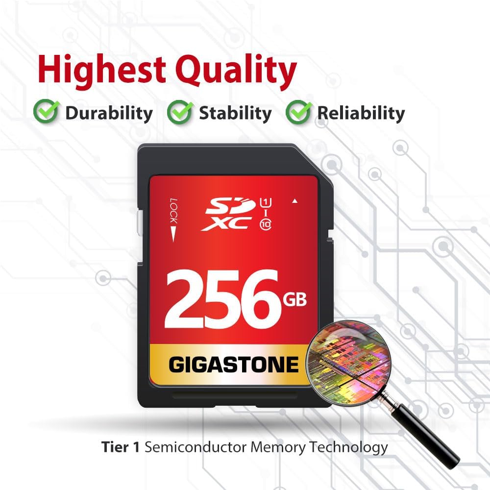GIGASTONE 256GB SD Card 2-Pack UHS-I U1 Class 10 SDXC Memory Card High Speed Full HD Video Canon Olympus Digital Camera, with 2 Mini Cases
