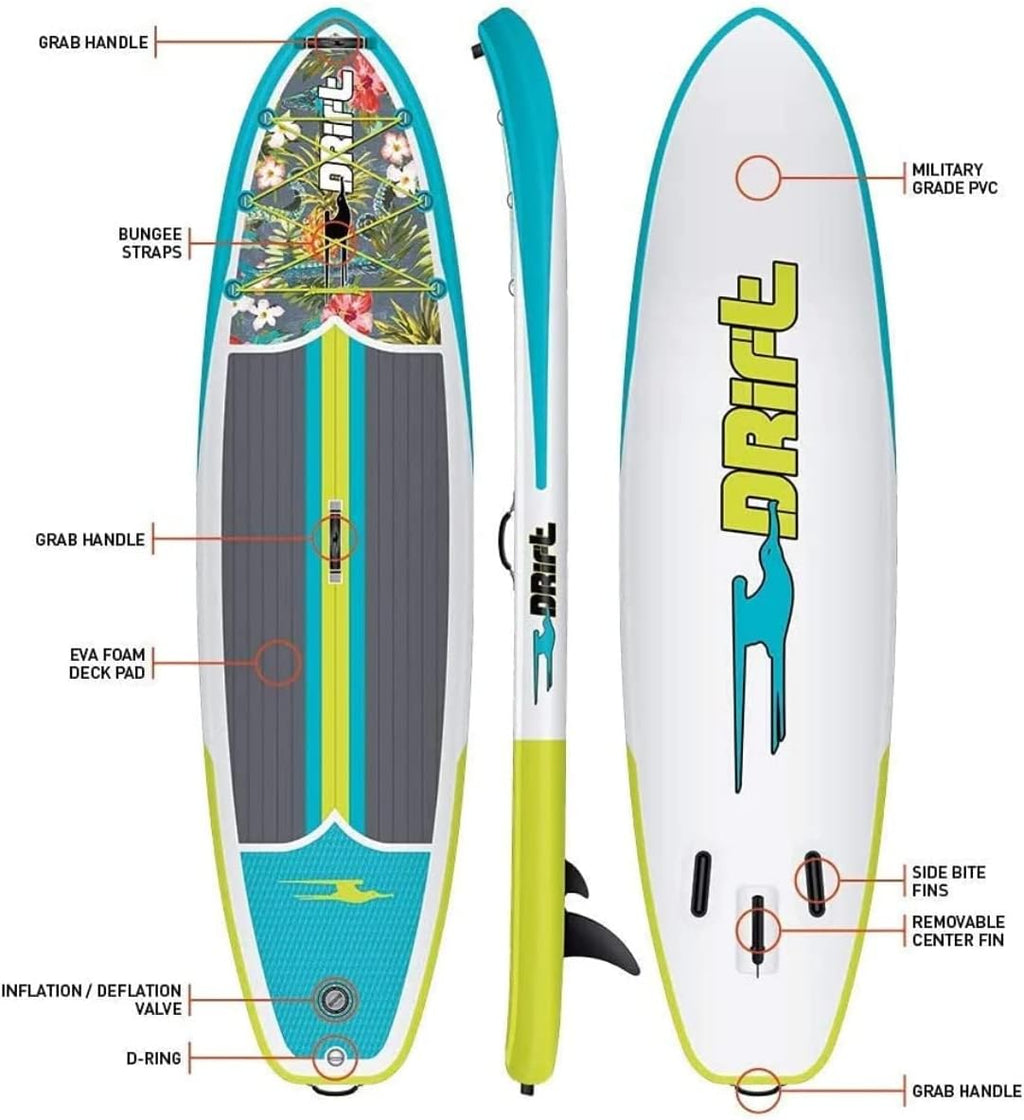 DRIFT Aero 10 FT 8in Inflatable Adult Stand Up Paddle Board Kit Includes Accessories Adjustable Paddle iSUP Travel Bag Blow Up Pump Safety SUP Coiled Leash Native