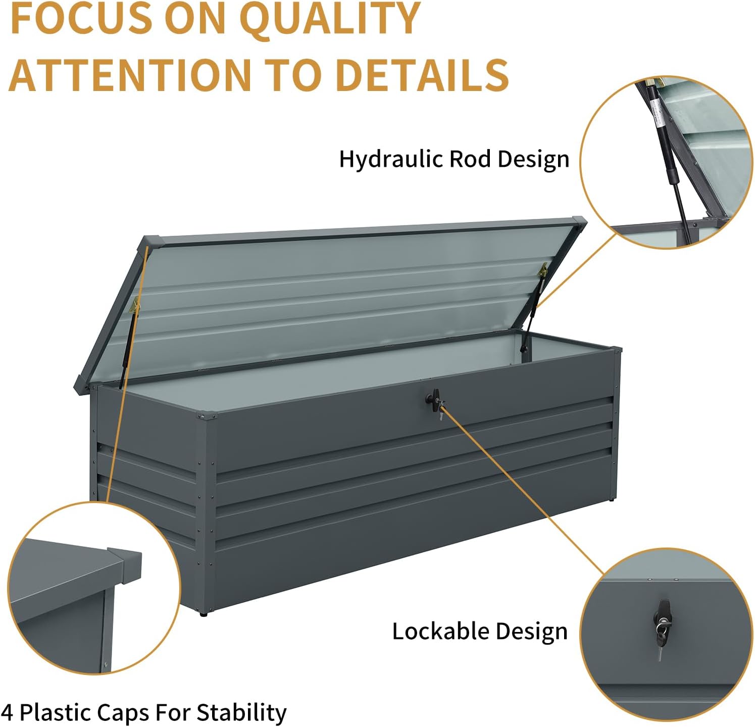 260 Gallon Deck Box, Metal Large Deck Box, Waterproof Deck Storage Box, Pool Storage Box with Lockable Storage Containers, Dark Gray