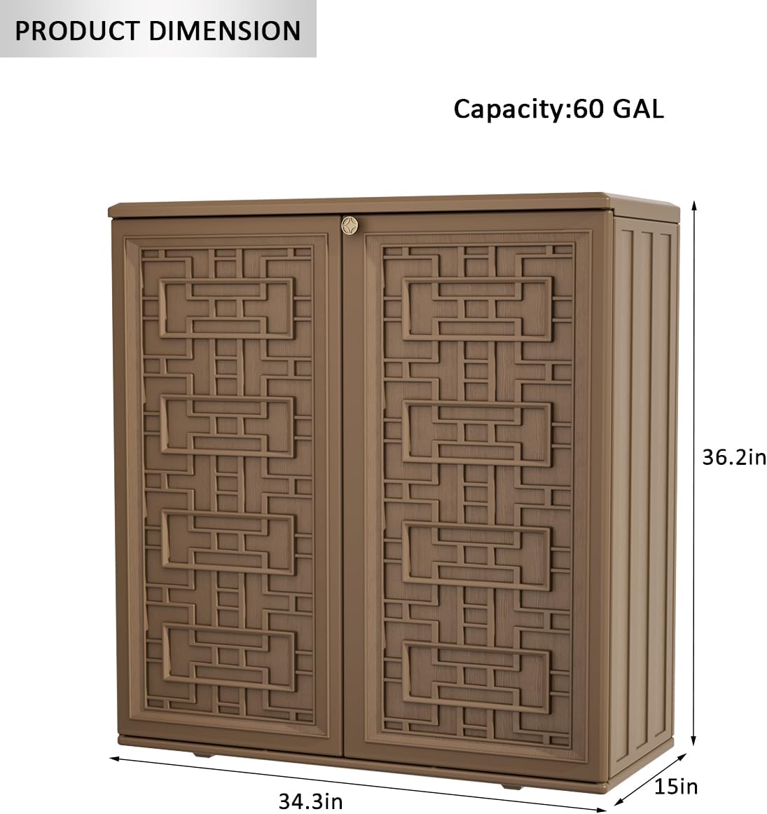 KINYING Outdoor Storage Cabinet Waterproof, Resin 62 Gallon Storage Box for Patio Furniture Cushions, Garden Tools, Pool Accessories (Dark Brown with 1 Shelving)