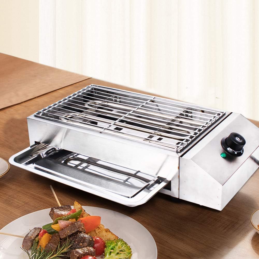 Portable Electric Grill Smokeless Electric Indoor Searing Grill Adjustable Temperature Control Food Griddle Stainless Steel Restaurant Teppanyaki Grill Adjustable Temperature from 50°c to 300°c