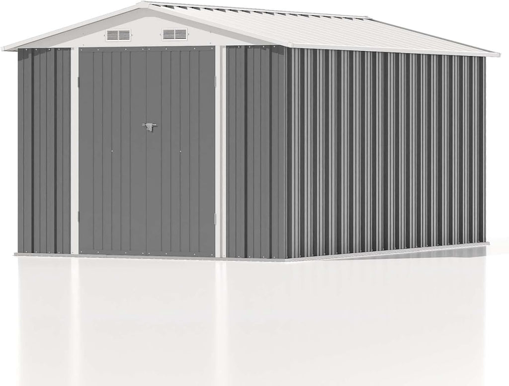 Patiowell 8 x 12 FT Metal Storage Shed for Outdoor, Steel Yard Shed with Design of Lockable Doors, Utility and Tool Storage for Garden, Backyard, Patio, Outside Use, Grey