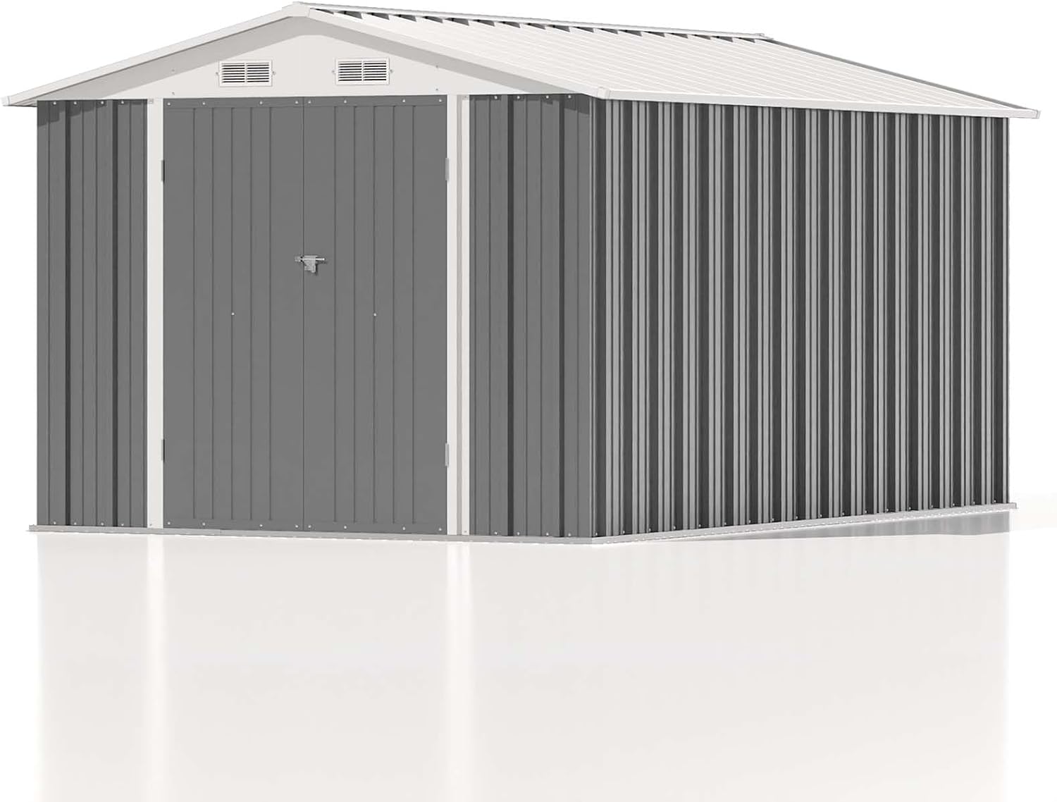 Patiowell 8 x 12 FT Metal Storage Shed for Outdoor, Steel Yard Shed with Design of Lockable Doors, Utility and Tool Storage for Garden, Backyard, Patio, Outside Use, Grey