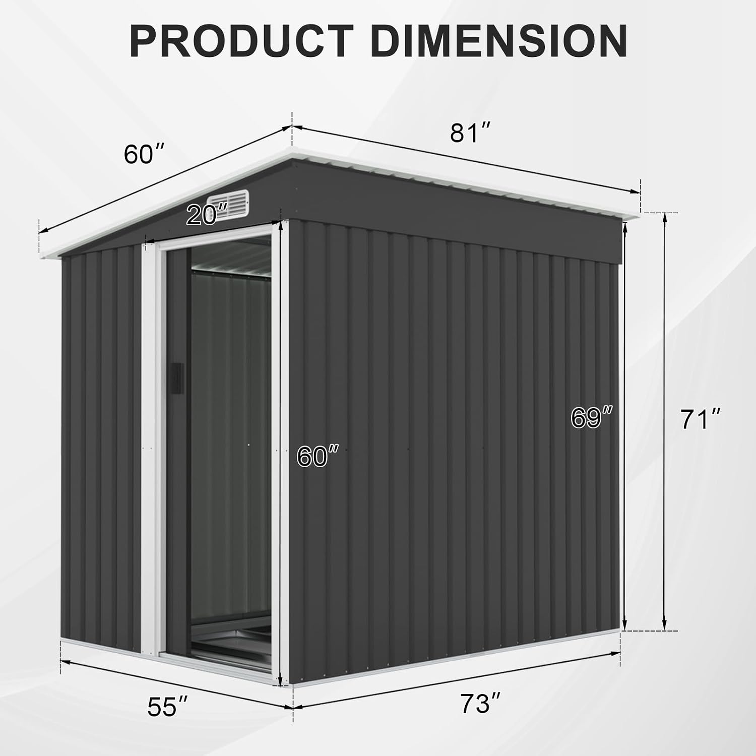 VINGLI Outdoor Storage Shed, 7x5 FT Metal Shed with Sliding Door, Air Vent, Patio Storage House with Sloping Roof, Weatherproof Tool Shed for Patio, Garden, Yard, Outside Use, Black