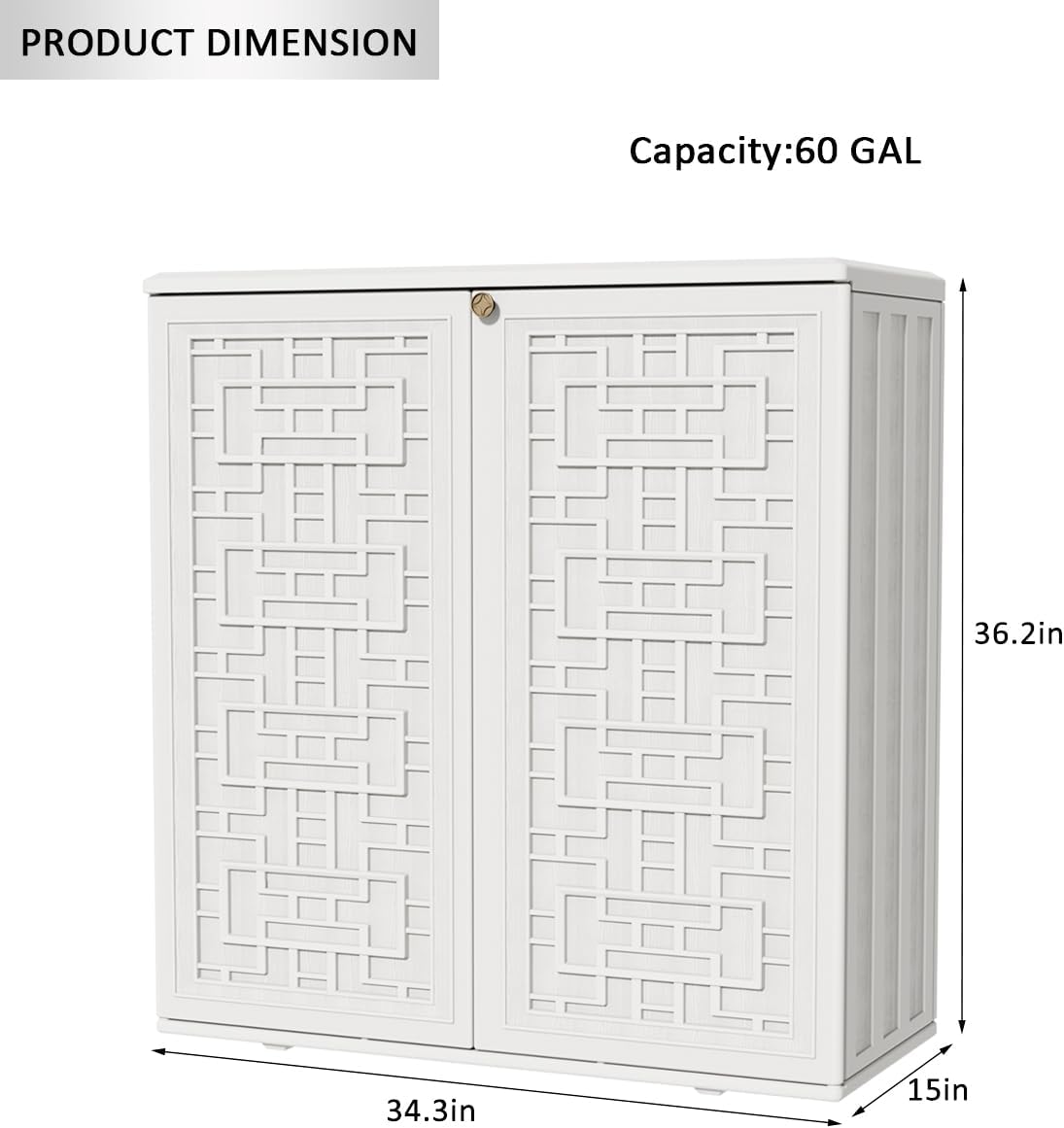 KINYING Outdoor Storage Cabinet Waterproof, Resin 62 Gallon Deck Box for Patio Furniture Cushions, Garden Tools, Pool Tools and Kids' Toys (Off White with 1 Shelving)